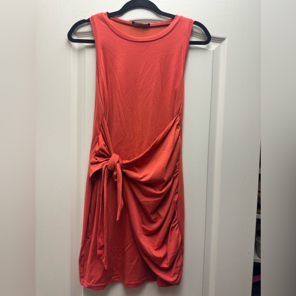 Sleeveless Coral Tie-Waist Midi Dress